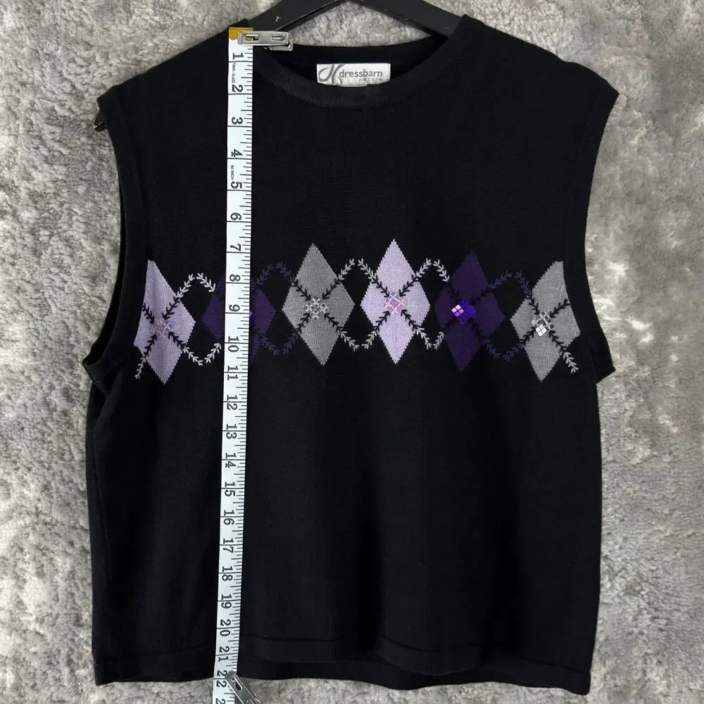 Dressbarn Petite Sz PL Geometric Cotton Blend Sweater Black Sleeveless Crew Neck